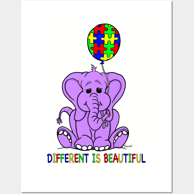 Autism Awareness Baby Purple Elephant DIFFERENT IS BEAUTIFUL Wall Art by ScottyGaaDo